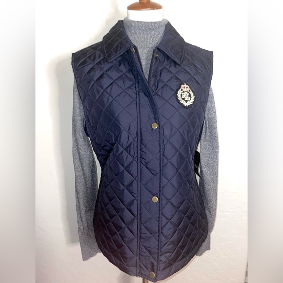 New! Lauren Ralph Lauren DarkNavy Crested RLL Logo Quilted Puffer Vest Size XL👑 - Picture 8 of 13